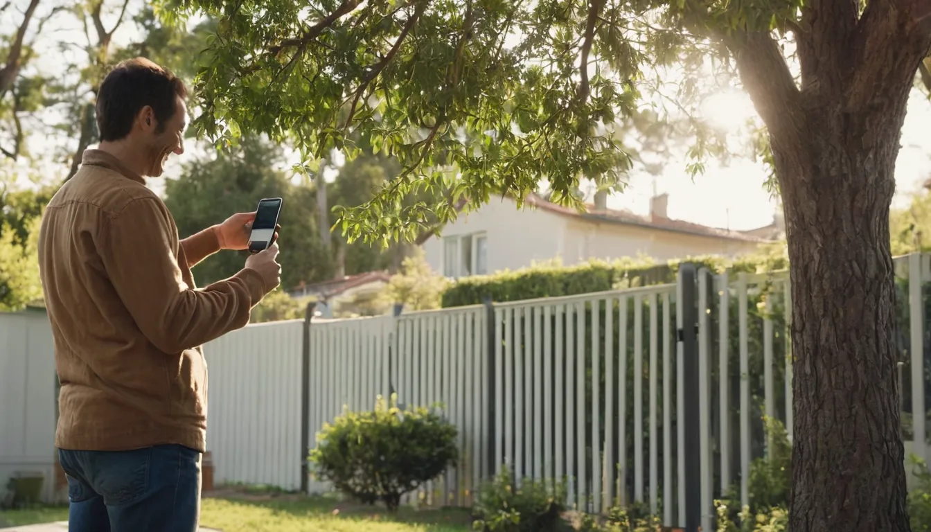 Homeowner checking a backyard tree before calling a provider in the Los Angeles area